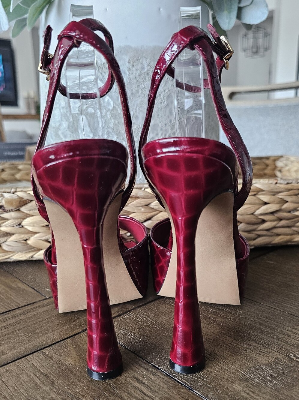 Steve Madden Red Croc-Embossed Platform Slingback Heels Shoes Women's Size 9.5 - Picture 3 of 8